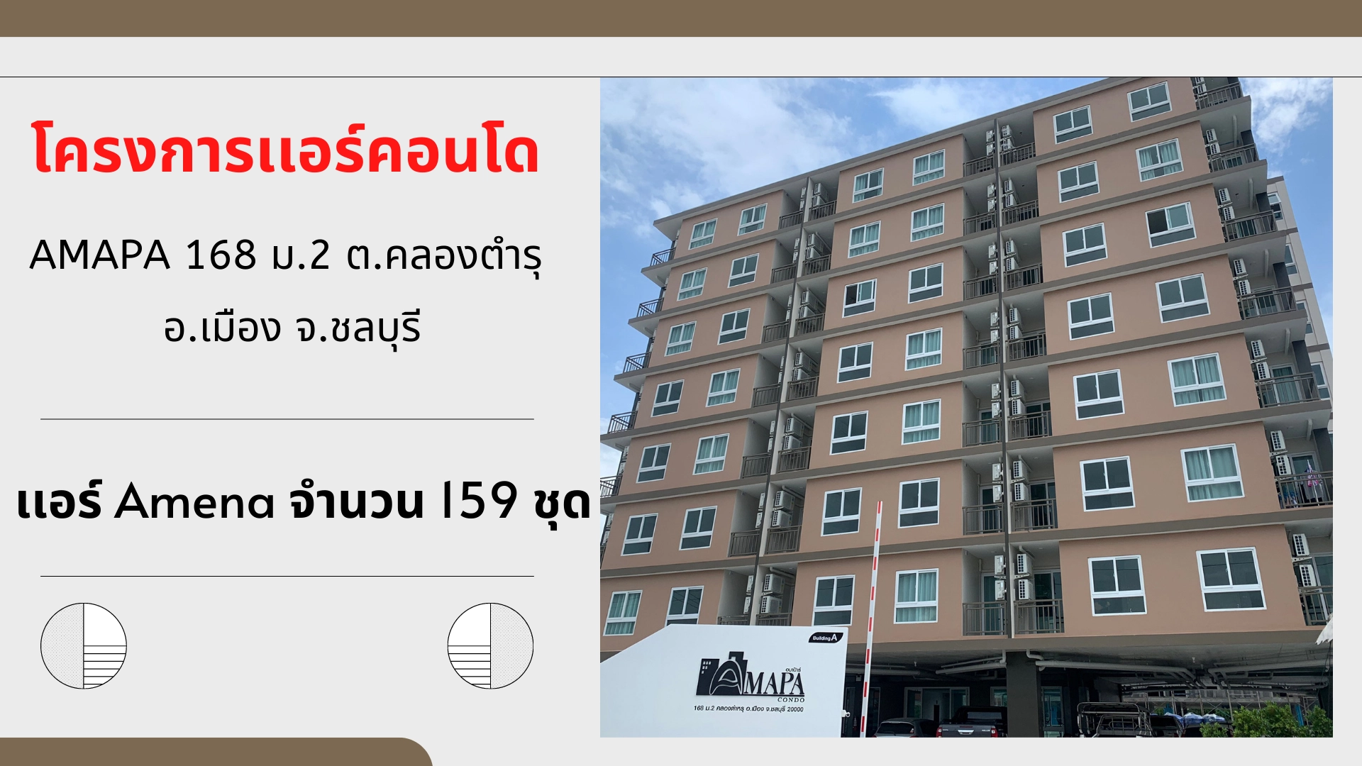 ผลงานการติดตั้งและจำหน่ายแอร์ งานแอร์คอนโด แอร์ AMENA จำนวน 159 ชุด